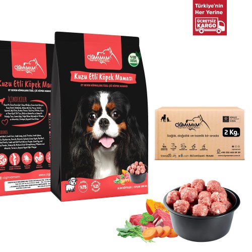 Kuzu Etli Köfte 12 Kg 1000 Gr 12Adet Çiğmamam Barf Köpek Maması