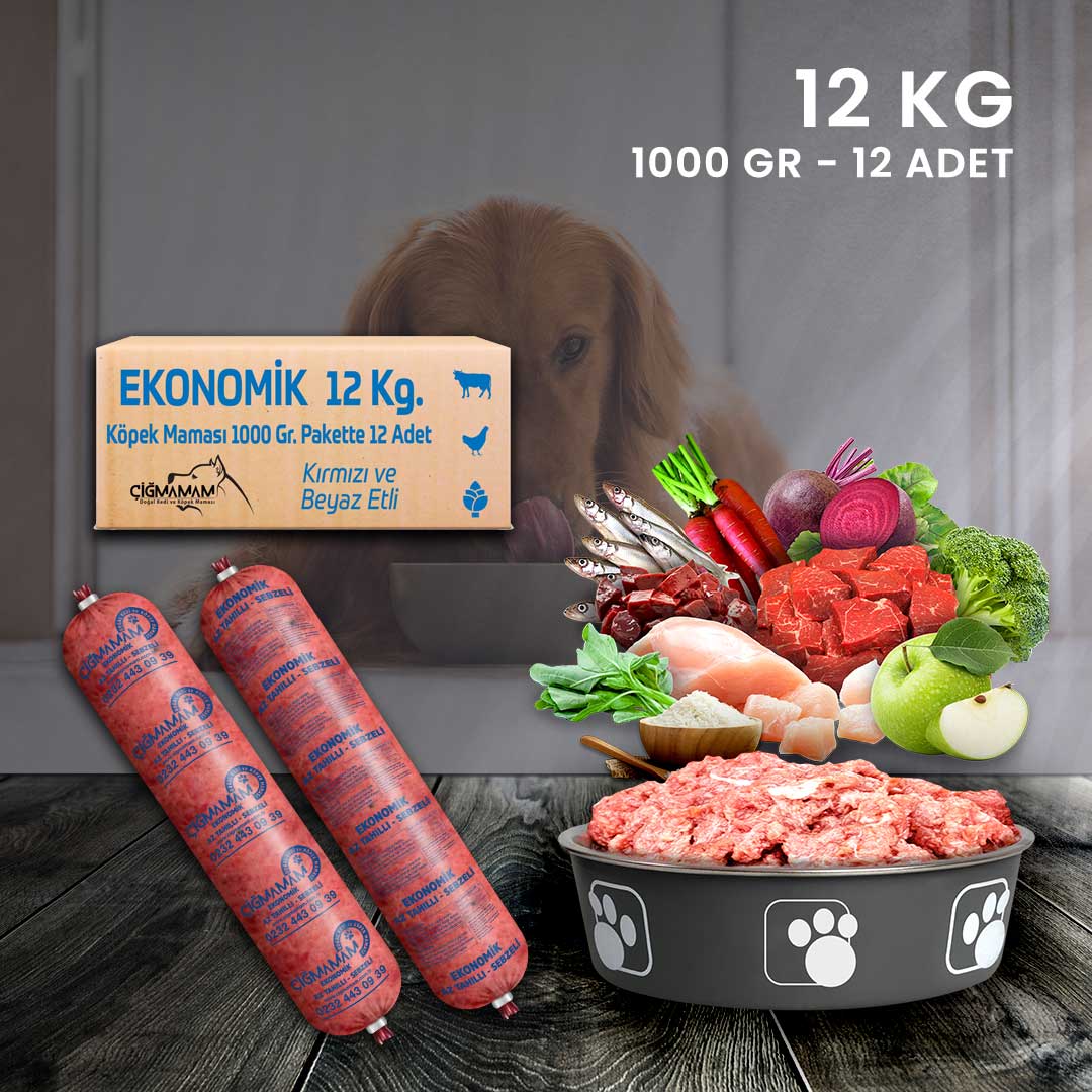 Çiğmamam - Ekonomik BARF Köpek Maması 12 Kg - 1000 Gr'lık 