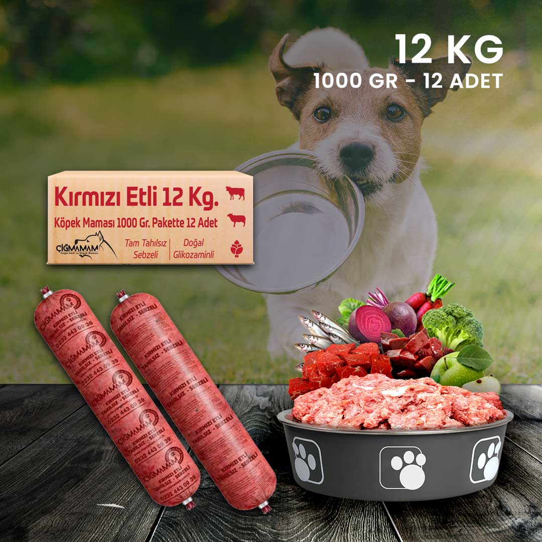 Çiğmamam - Kırmızı Etli BARF Köpek Maması 12 KG - 1000 Gr'lık