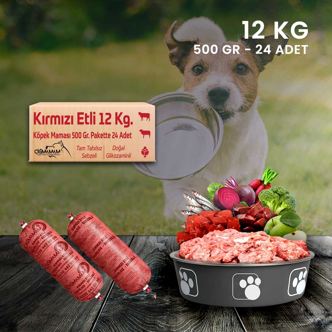 Çiğmamam - Kırmızı Etli BARF Köpek Maması 12 KG - 500 Gr'lık