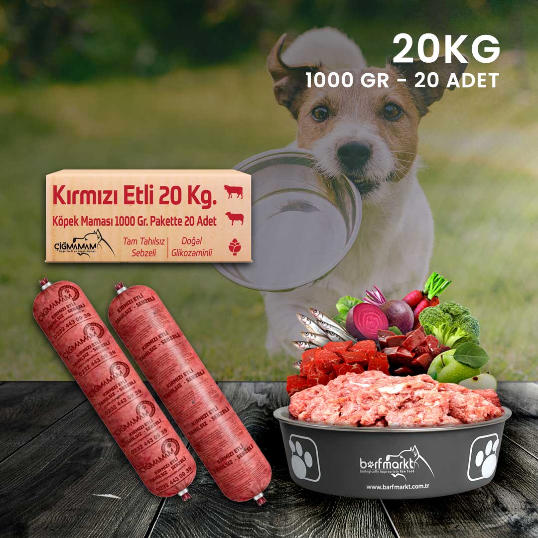 Çiğmamam - Kırmızı Etli BARF Köpek Maması 20 Kg - 1000 Gr'lık