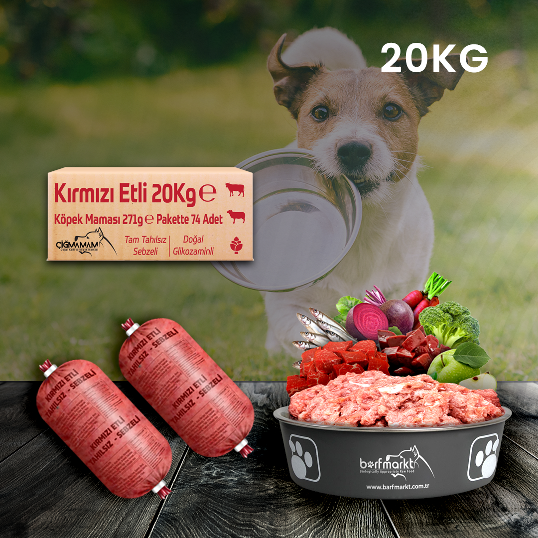 Çiğmamam - Kırmızı Etli BARF Köpek Maması 20 Kg - 271 Gr'lık	
