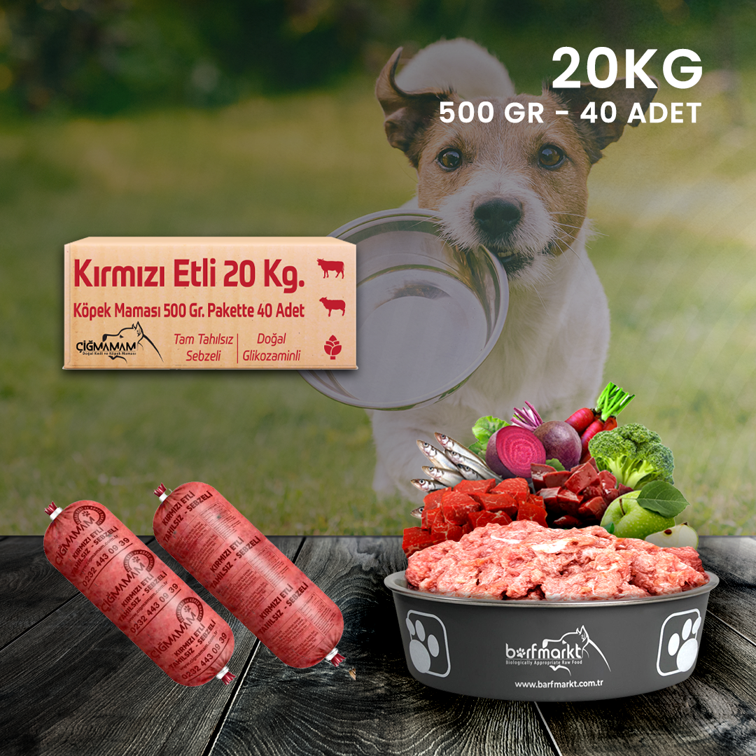 Çiğmamam - Kırmızı Etli BARF Köpek Maması 20 Kg - 500 Gr'lık	