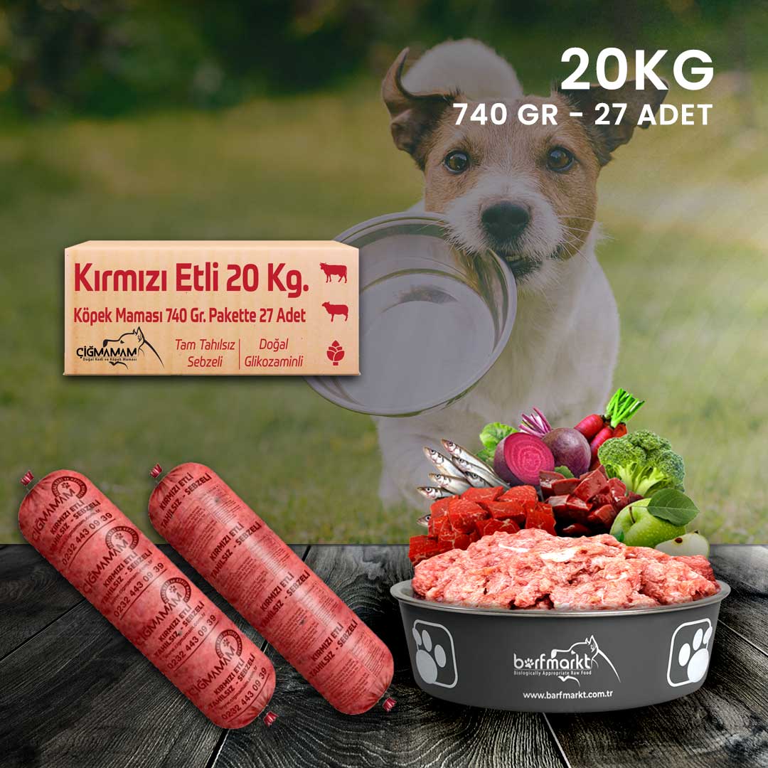 Çiğmamam - Kırmızı Etli BARF Köpek Maması 20 Kg - 740 Gr'lık
