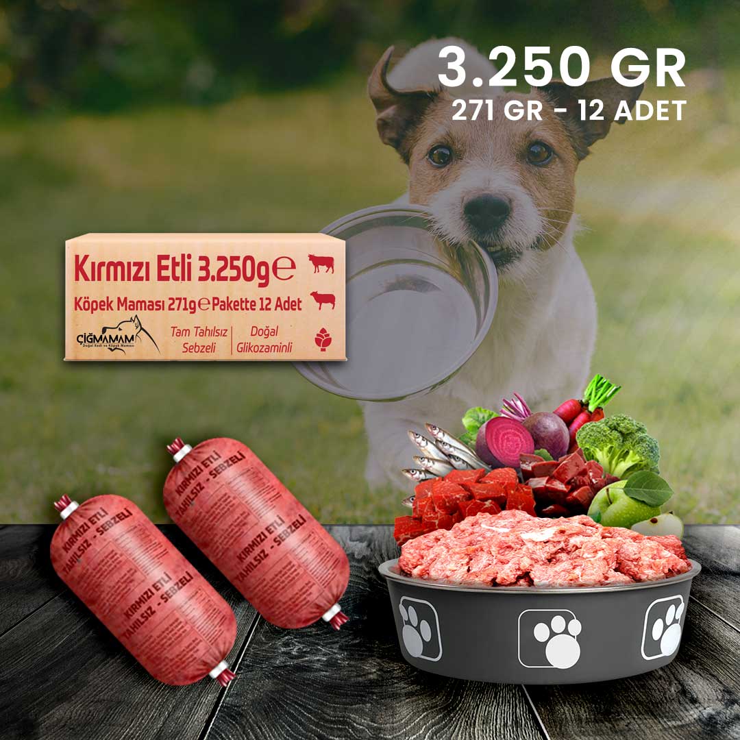 Çiğmamam - Kırmızı Etli BARF Köpek Maması 3.250 Gr - 271 Gr'lık