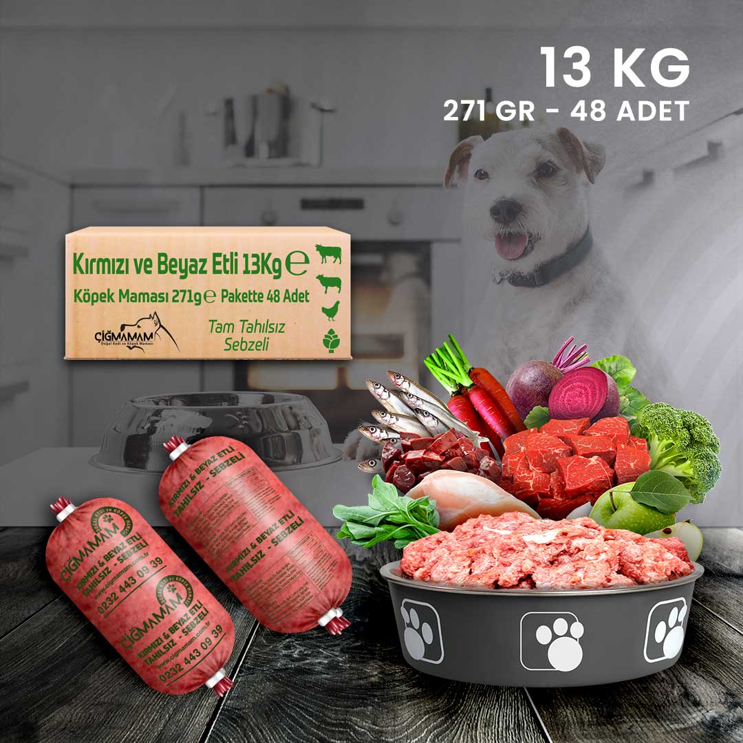 Çiğmamam - Kırmızı ve Beyaz Etli BARF Köpek Maması 13 Kg - 271 Gr'lık	
