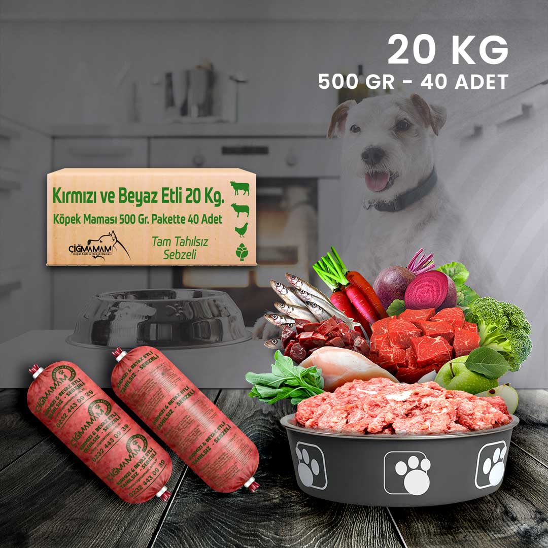 Çiğmamam - Kırmızı ve Beyaz Etli BARF Köpek Maması 20 Kg - 500 Gr'lık