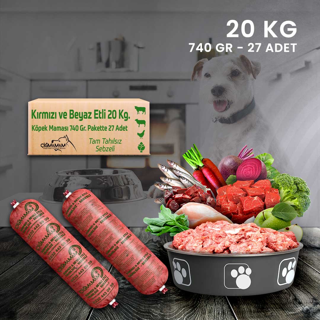 Çiğmamam - Kırmızı ve Beyaz Etli BARF Köpek Maması 20 Kg - 740 Gr'lık