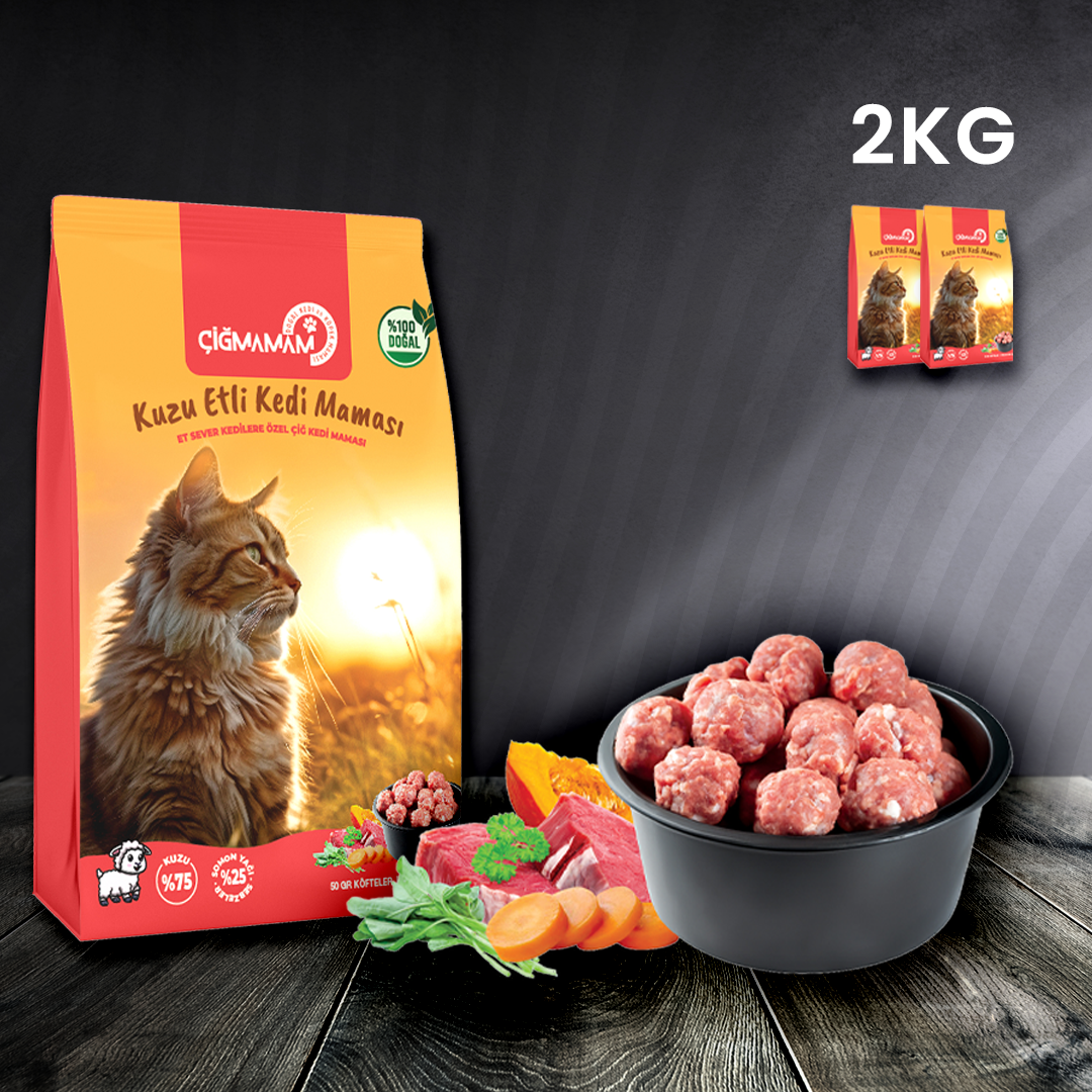 Çiğmamam - Kuzu Etli Kedi Köftesi BARF 2 Kg 1000 Gr'lık Pakette