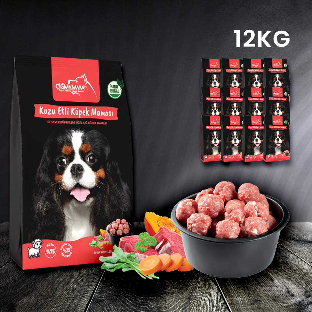 Çiğmamam - Kuzu Etli  Köfte BARF Köpek Maması 12 Kg - 1000 Gr'lık