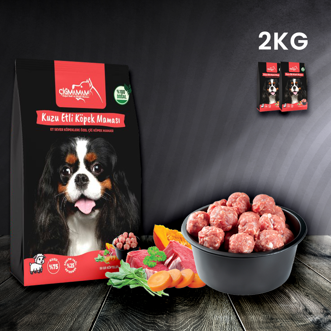 Çiğmamam - Kuzu Etli   BARF Köpek Köftesi 2 Kg - 1000 Gr'lık
