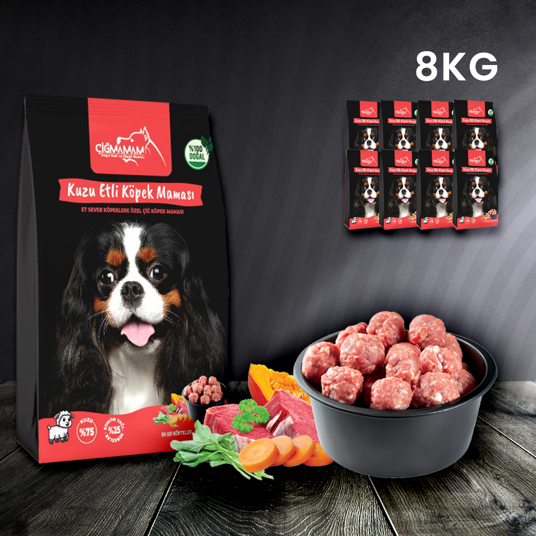 Çiğmamam - Kuzu Etli  Köfte BARF Köpek Maması 8 Kg - 1000 Gr'lık